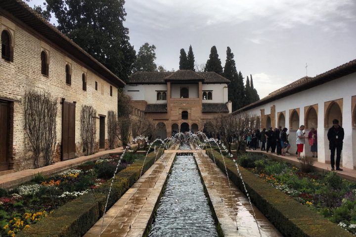 alhambra gardens and water fountain