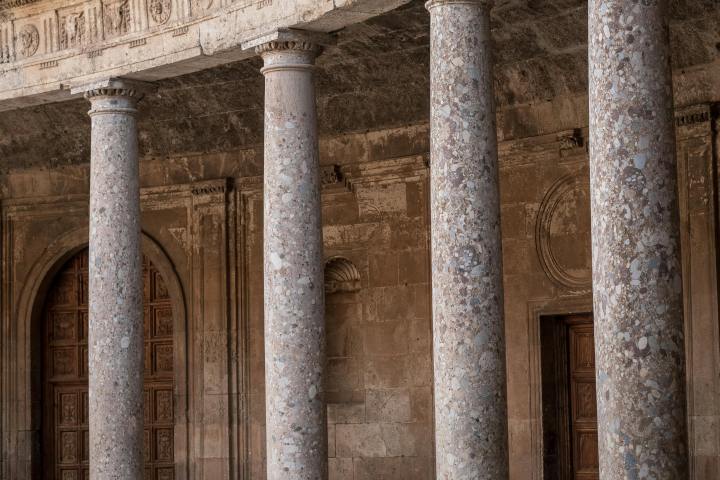 a close up of a stone building